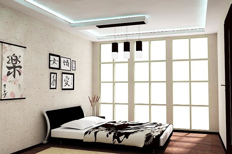 Camera da letto in stile giapponese in bianco e nero - Interior Design