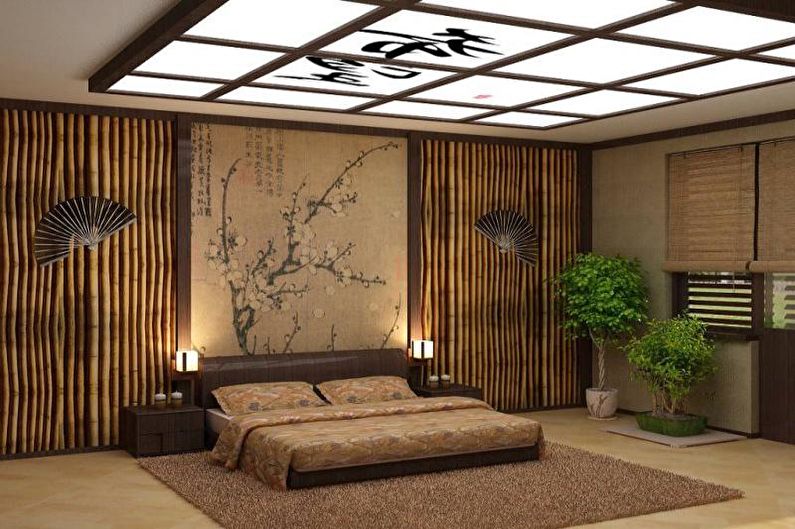 Beżowa sypialnia w japońskim stylu - architektura wnętrz