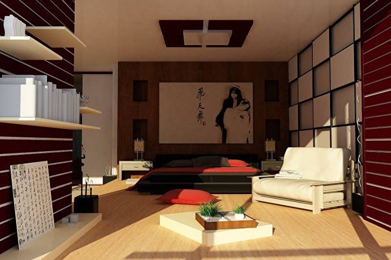 Japansk stil med soveværelsedesign - Gulvfinish