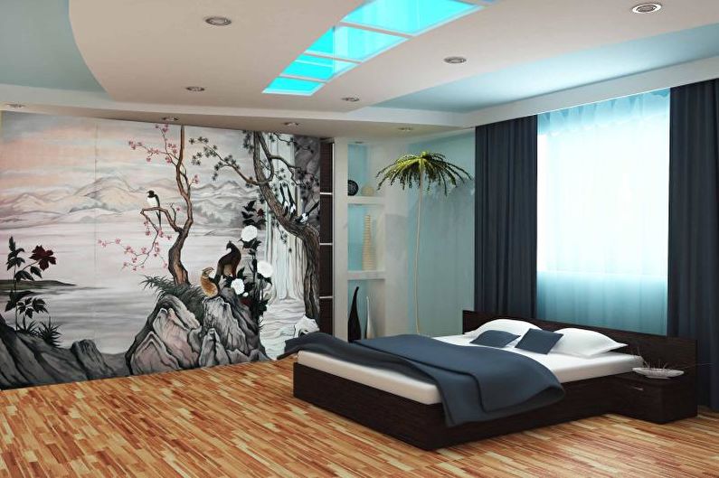 Дизајн спаваће собе у јапанском стилу - украс зидова