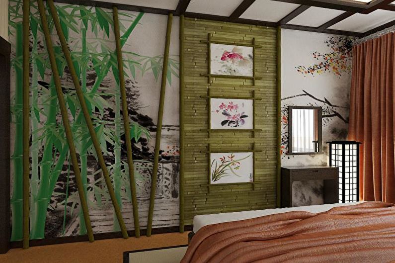 Дизайн на спалня в японски стил - декорация на стени