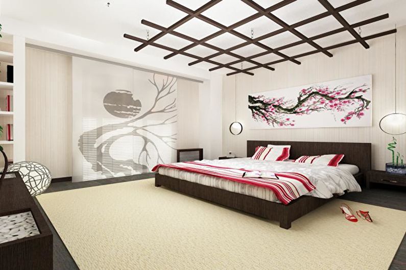 Design camera da letto in stile giapponese - Finitura a soffitto
