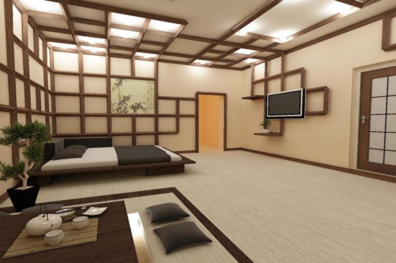 Design în dormitor în stil japonez - finisaj de tavan