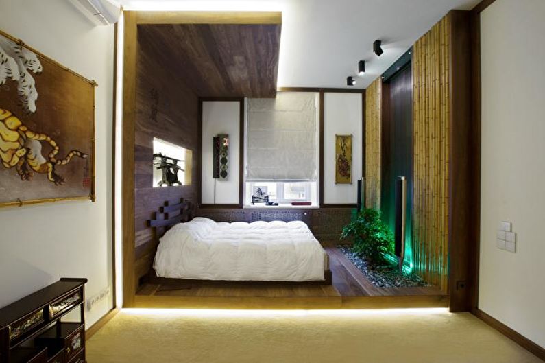 Design de quarto de estilo japonês - decoração e iluminação