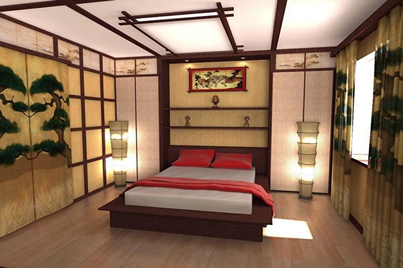 غرفة نوم على الطراز الياباني - صورة للتصميم الداخلي