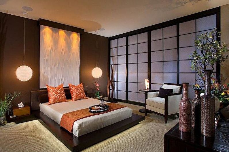 Ložnice v japonském stylu - fotografie interiérového designu