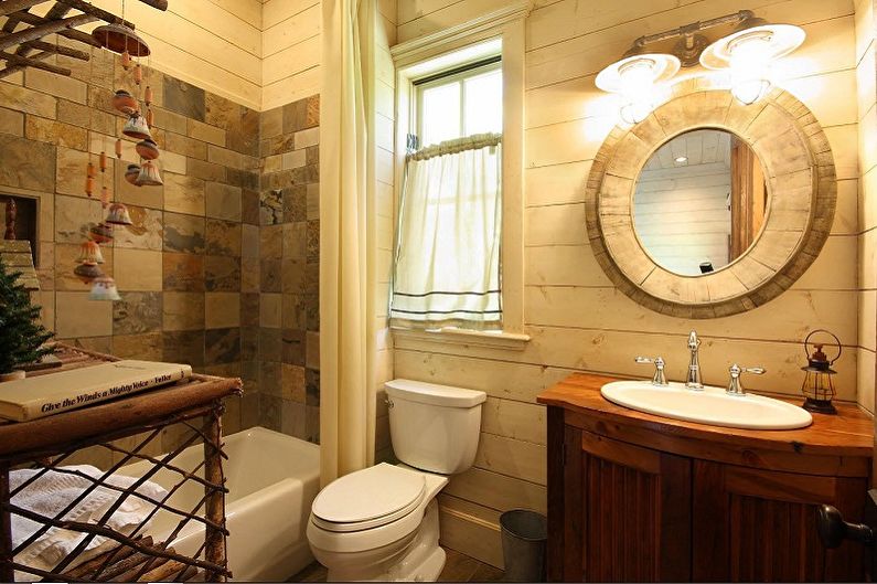 Dizaina idejas plastmasas paneļiem vannas istabai - koka un dekoratīvā akmens imitācija