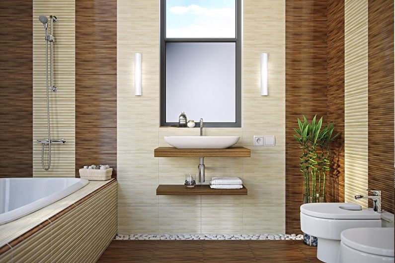 Ιδέες σχεδιασμού για πλαστικά πάνελ για το μπάνιο - Απομίμηση ξύλου και διακοσμητικής πέτρας