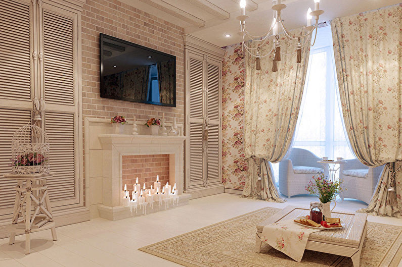 Provence styl designu obývacího pokoje
