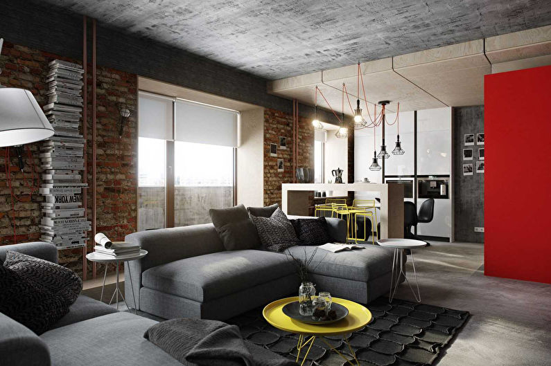 Loftový styl obývacího pokoje design