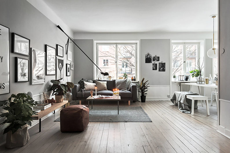 Stue-design i skandinavisk stil