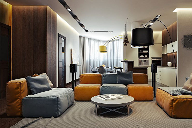Design obývacího pokoje - kontrastní barvy