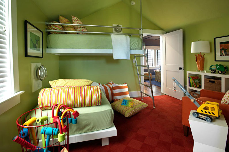 Žalias vaikų kambarys - interjero dizainas