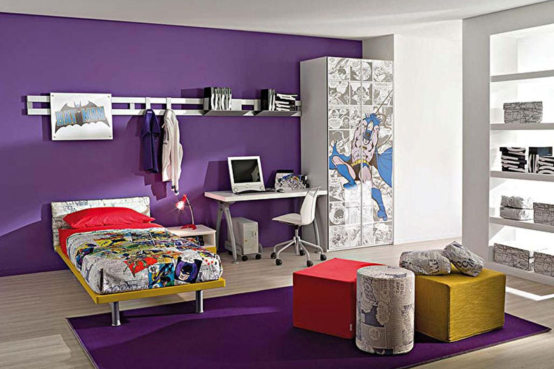 Violetinė vaikų kambarys - interjero dizainas