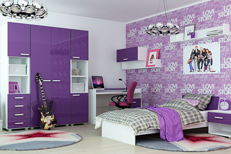 Violetinė vaikų kambarys - interjero dizainas