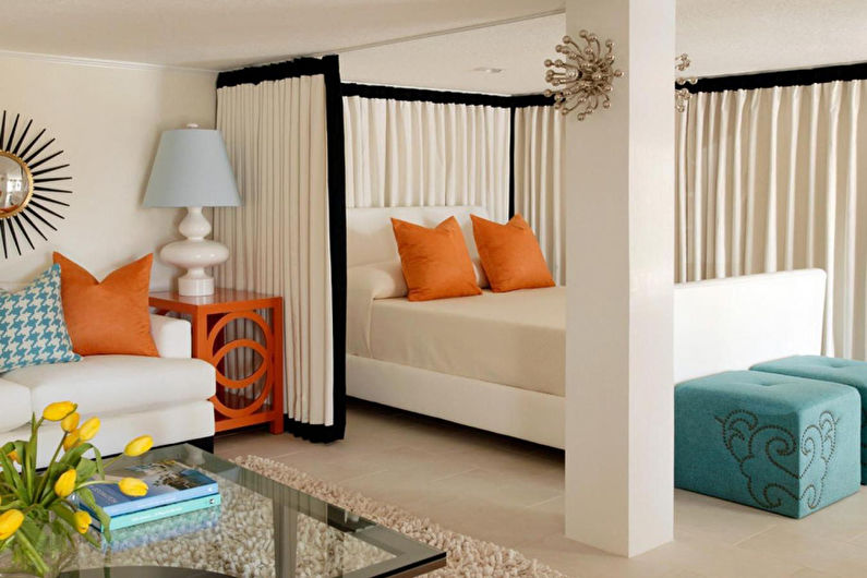 Šiuolaikinio stiliaus miegamasis-svetainė - interjero dizainas