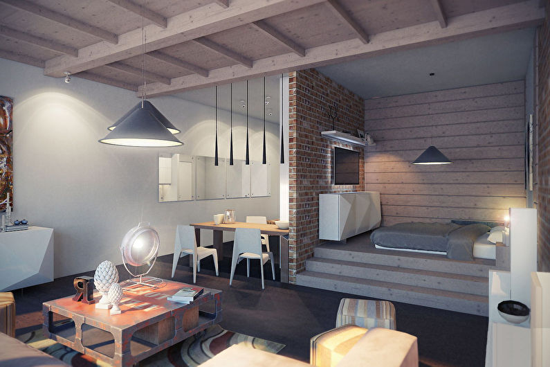 Loftový obývací pokoj - interiérový design