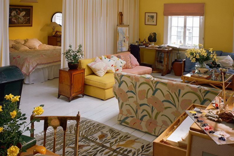 Guļamistabas un viesistabas dizains - vienkrāsas palete