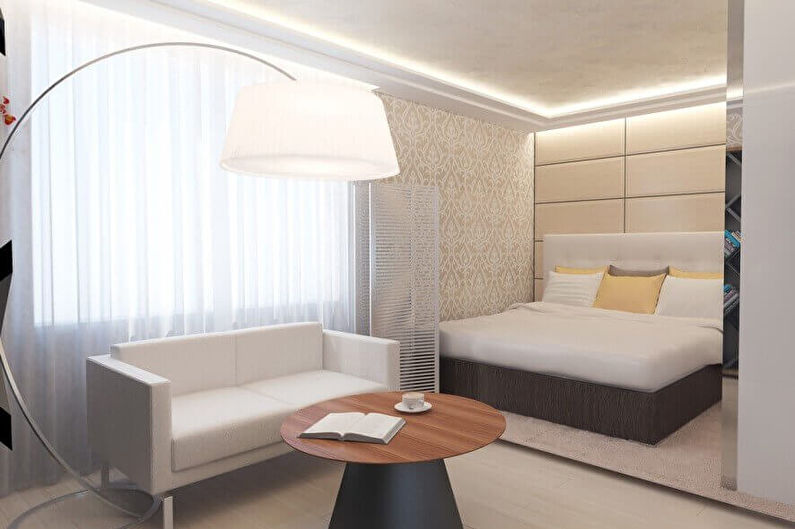 Guļamistabas-viesistabas dizains - sienas dekorēšana