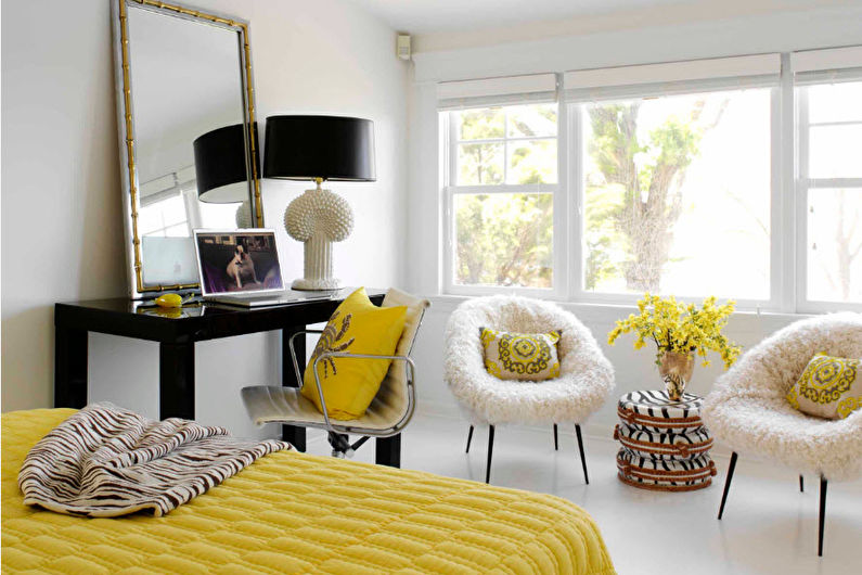 Guļamistabas-dzīvojamās istabas dizains - dekors un apgaismojums