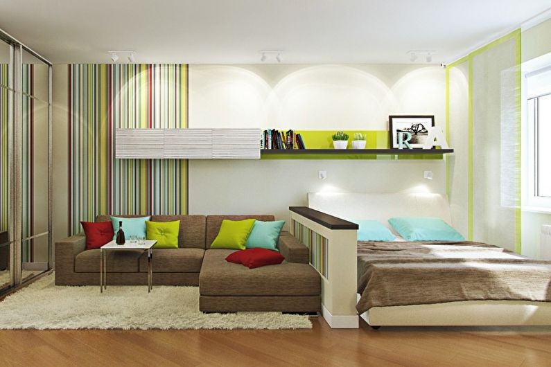 Interiørdesign i en stue kombinert med et soverom - foto