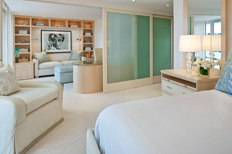 Interiørdesign i en stue kombineret med et soveværelse - foto