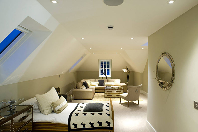 Интериорен дизайн на хол, комбиниран със спалня - снимка
