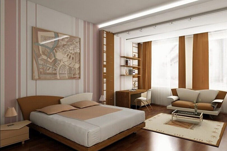Reka bentuk dalaman ruang tamu yang digabungkan dengan bilik tidur - foto