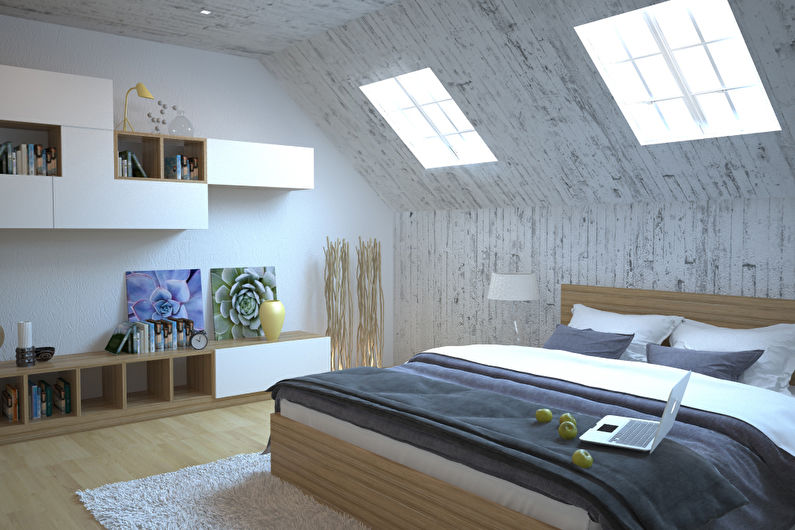Loft interiør i soveværelse - foto