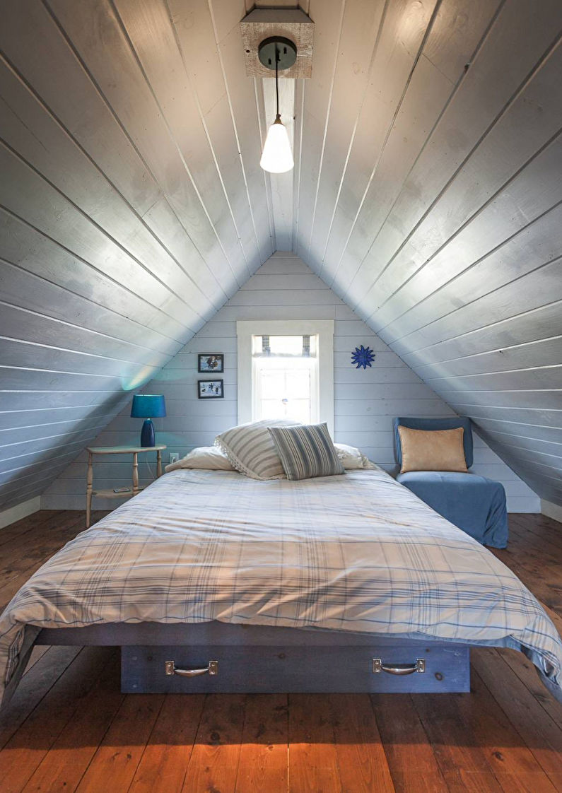 Дизајн ентеријера спаваће собе у поткровљу - фото