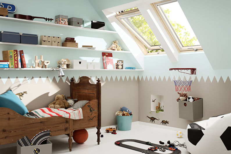 Interiørdesign av et barnerom på loftet - foto