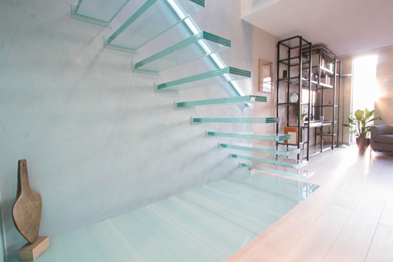 Glass stairs to the second floor