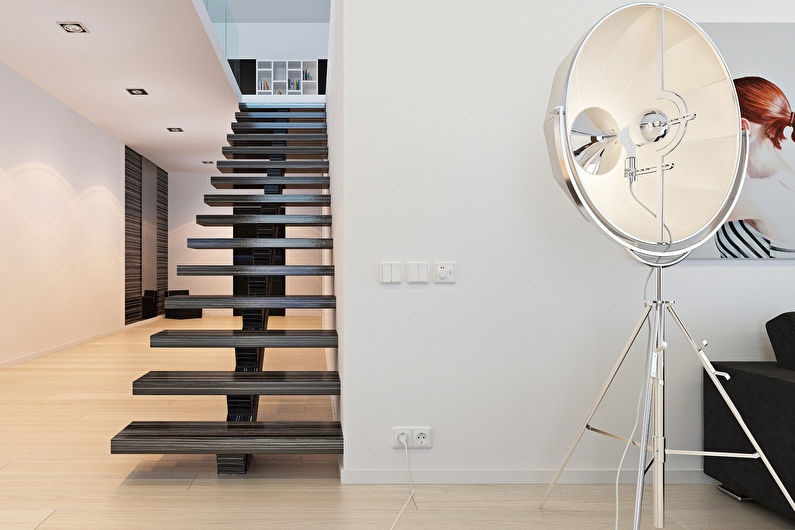 A második emeletre lépcsők a minimalizmus stílusában.