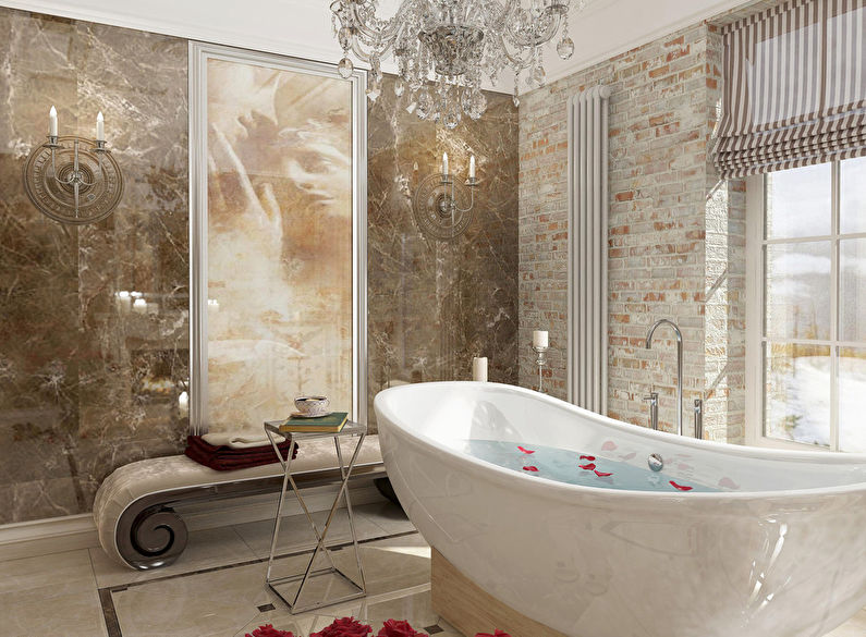 Ķieģeļu un marmora vannas istabas projekts - 1. foto