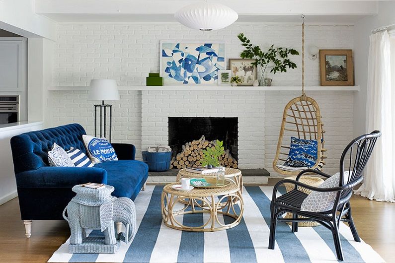 Modrý obývací pokoj 16 m² - Vzhled interiéru