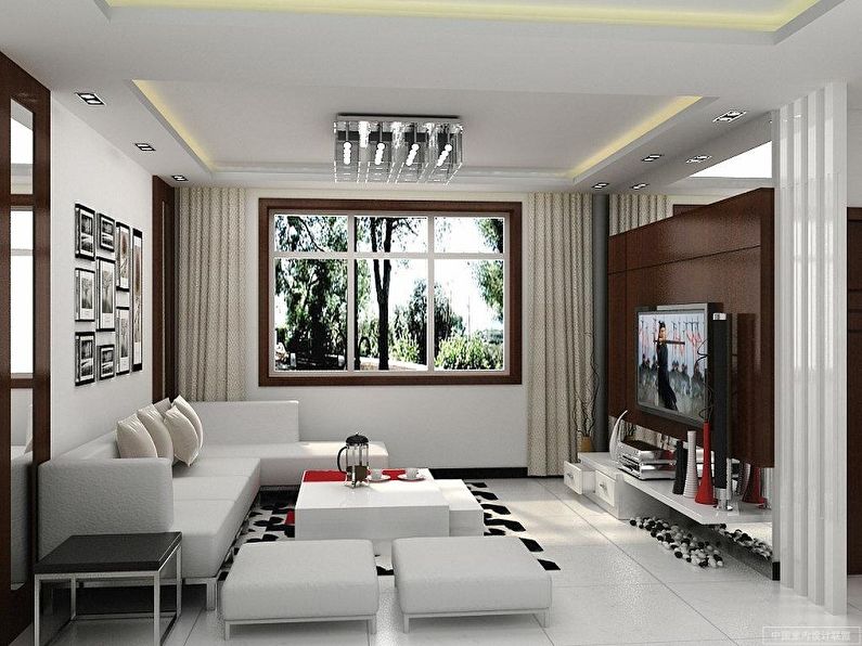 Design obývacího pokoje 16 m² - Kontrastní kombinace