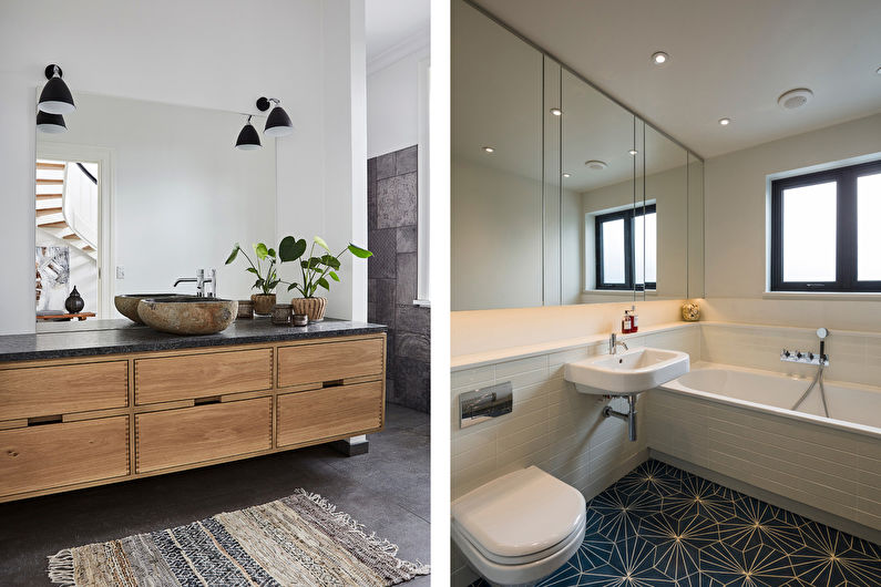 Skandinaviško stiliaus vonios kambario dizainas - ryškūs akcentai