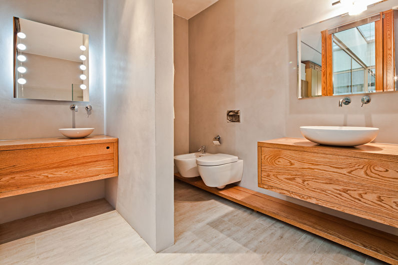 Skandināvu stila vannas istabas dizains - dabiskas nokrāsas