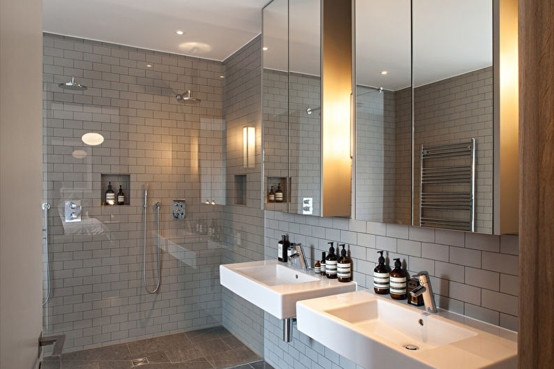 Pelēka vannas istaba modernā stilā - interjera dizains