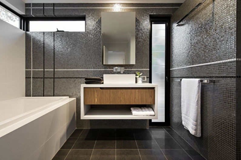 Grey na banyo sa isang modernong istilo - Panloob na Disenyo