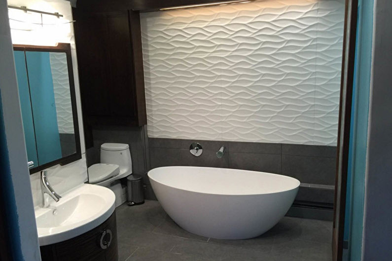 Juodas modernaus stiliaus vonios kambarys - interjero dizainas