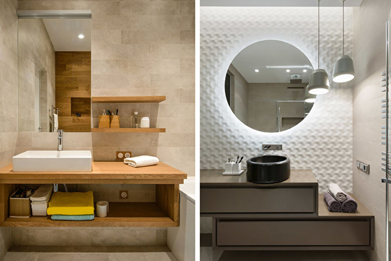 Reka bentuk dalaman bilik mandi dalam gaya moden - foto