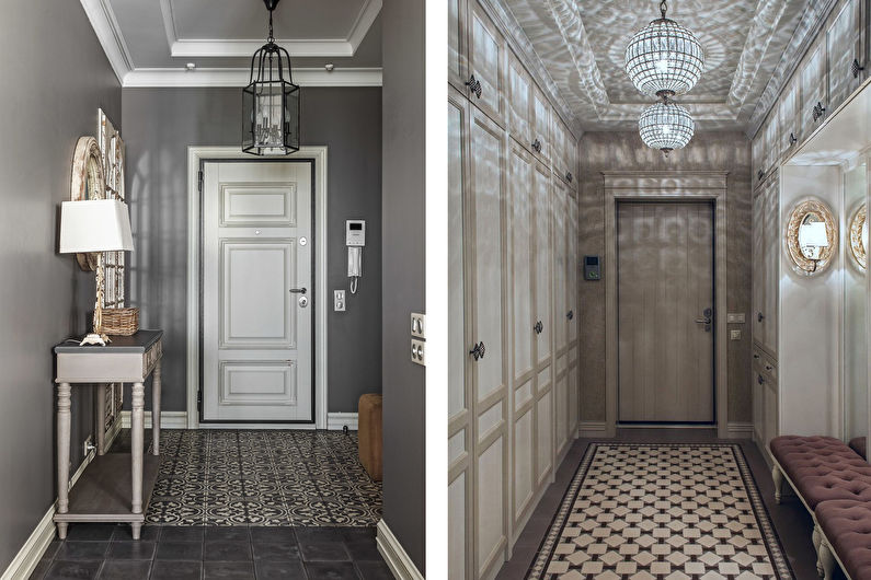 Klassisk hallway-design - indretning og belysning
