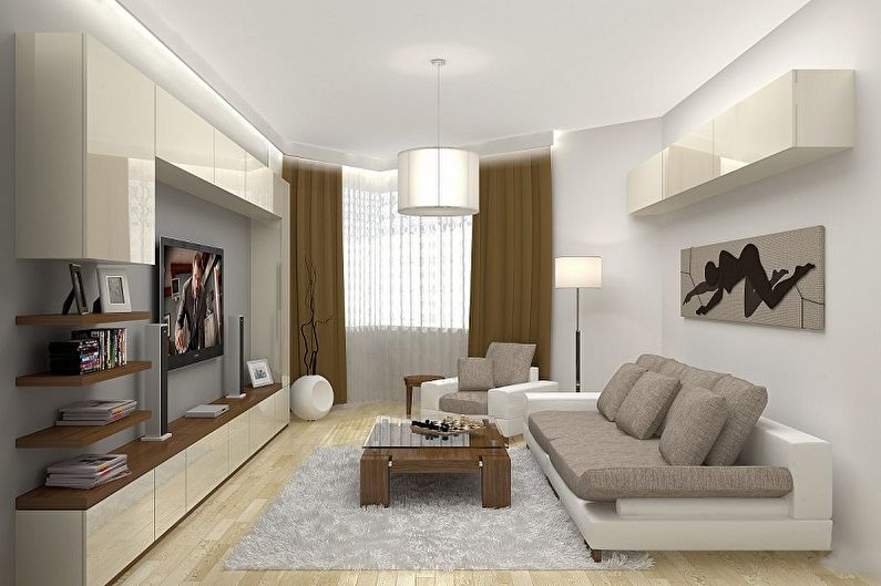 Dzīvojamā istaba - noformējiet taisnstūrveida istabu