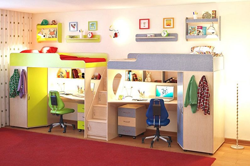 Vaikų kambarys - stačiakampio kambario dizainas