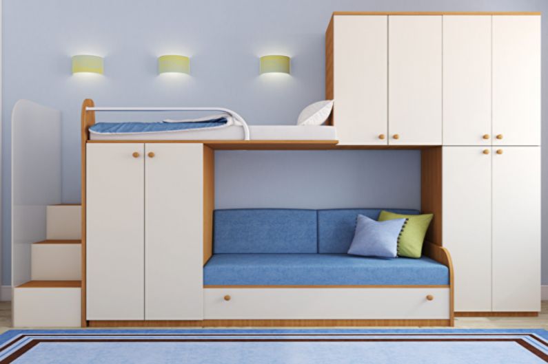 Divstāvu gulta ar dīvānu - polsterējums un dīvāngulta