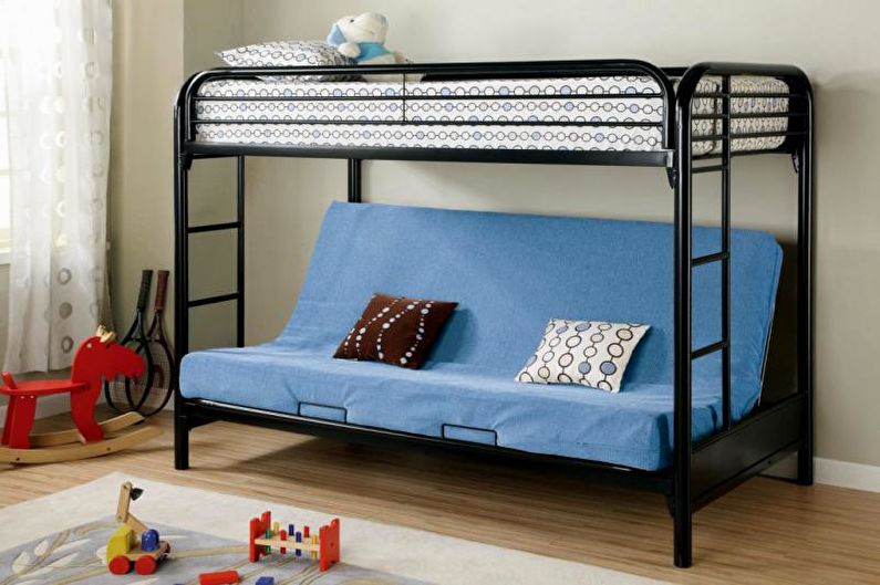 Bunk bed na may sofa - larawan