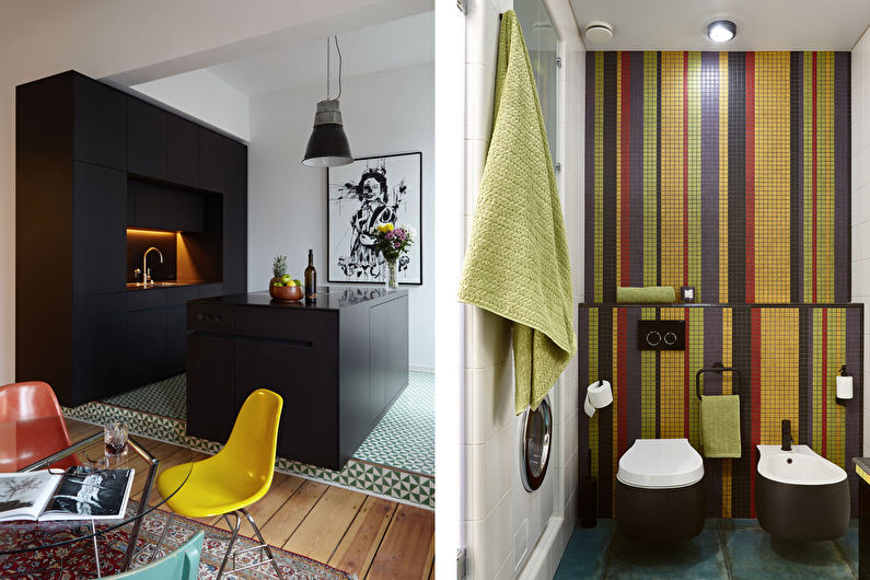 Krāsu kombinācijas grīdai, sienai, griestiem un mēbelēm - kontrasta kombinācijas