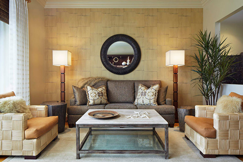 Papel de parede de bambu na sala de estar - Design de Interiores