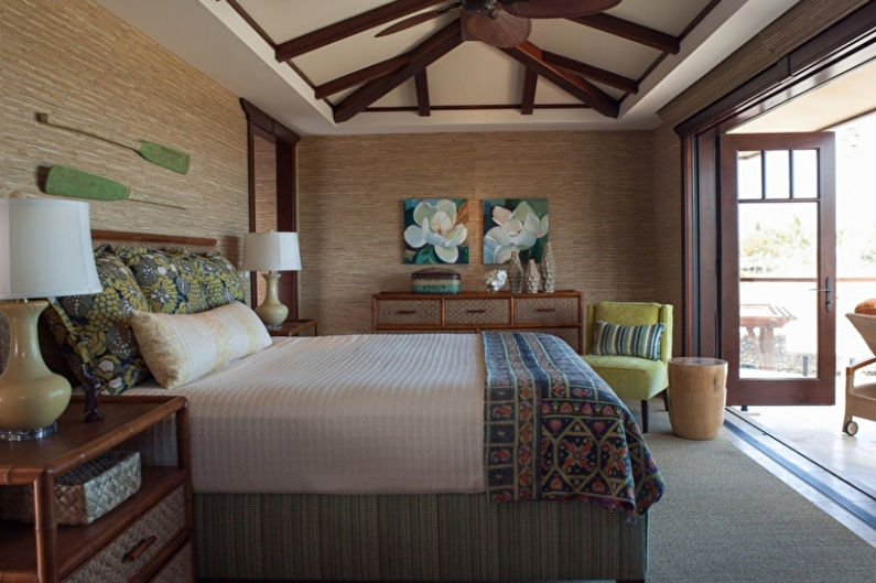 Bambusa tapetes guļamistabā - interjera dizains